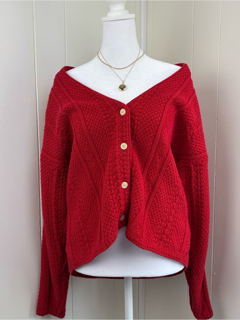 GAP Red Textured oversized Button Cardigan
